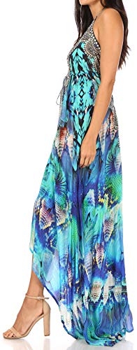 Image of Sakkas Lizi Womens Maxi High-Low Halter Handkerchief Long Dress Beach Party