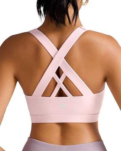 RUNNING GIRL Sports Bra for Women, Criss-Cross Back Padded Strappy Sports Bras Medium Support Yoga Bra with Removable Cups