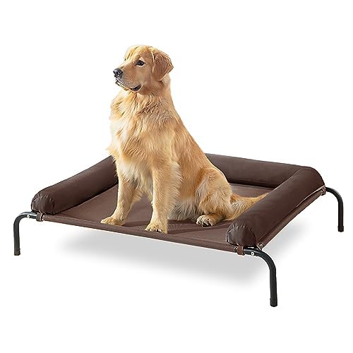 Cooling Elevated Dog Bed for Large Dogs, Portable Indoor & Outdoor Raised Dog Bed with Breathable Mesh, Chew Proof Pet Hammock Cots with Removable and Waterproof Bolsters