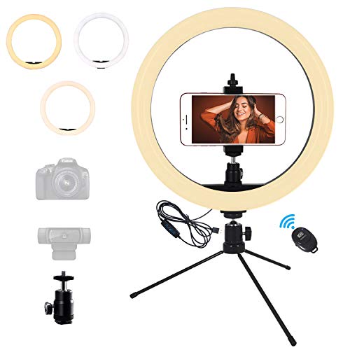 Desktop Ring Light 12 Inch with Stand and Phone Holder, YMCRLUX Selfie Light Ring for Video Recording, Webcam Streaming, Video Conference, Make-up, Photography, Camera, TIK Tok