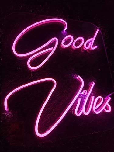 HNA GIFTING Good Vibes LED Neon Sign 12x12 inches with Adaptor (Ice Blue) (Pack of 1) (Pink)