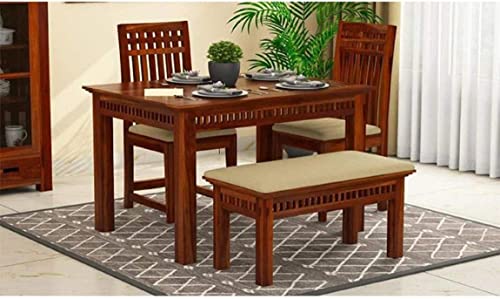 GM CRAFT Solid Sheesham Wood Four Seater Dining Set for Dining Room Restaurant Hotels Cafe, Wooden Dining Set, Sheesham Wood Dining Set, 03