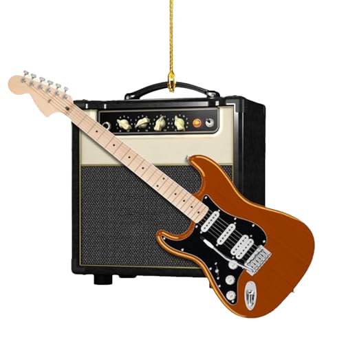 エレキギター クリスマス オーナメント - ミュージシャン、ロッカー、音楽愛好家向けの 2D フラット アクリル音楽テーマ ツリー デコレーション |バンド、ロックンロール、ミュージシャンのクリスマスツリーや室内装飾用ギフト