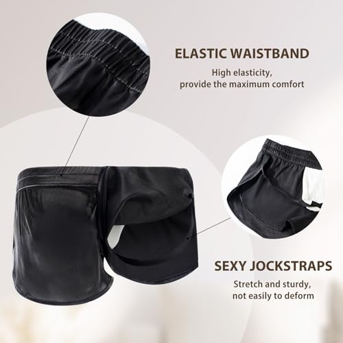 AMY COULEE Mens Sexy Satin Shorts Large Split Side Boxers Silky Pajamas Sleepwear with Pouch Liner3