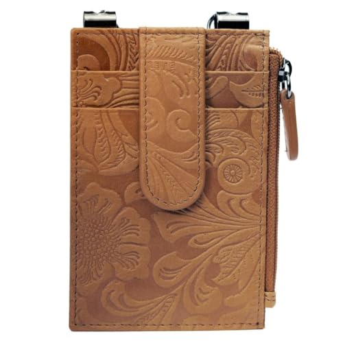 Sidekick RFID Blocking Boot Wallet with Security Chain & Zipper Lock Genuine Leather Wallets for Men and Women Travel Wallet Minimalist Leather Card Holder Antique Saddle