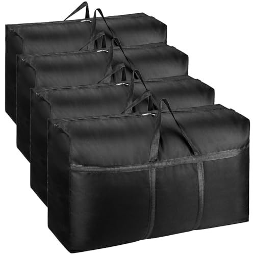 4 Pcs 180L Extra Large Storage Boxes, Heavy Duty Moving Boxes Large Strong Clothes Storage Bags, Large Storage Bags with Zips, Packing Boxes for Moving House, Clothes, Duvet, Bedding,Underbed,Blankets