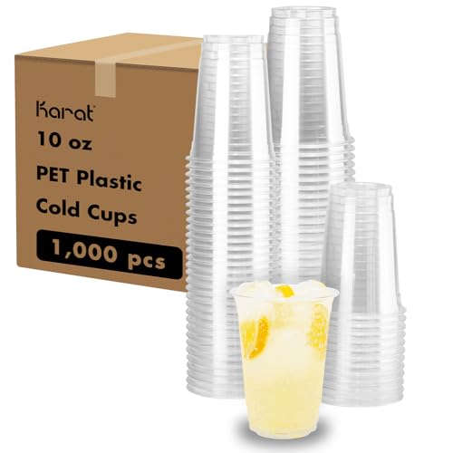 Karat [1000 ct] 10oz Plastic Cups Clear Disposable Cold Cup for Iced Coffee Smoothies and More 78mm (C-KC10)