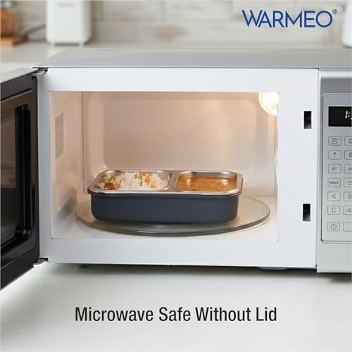 Image of WARMEO BENTO Microwave-Safe Stainless Steel Lunchbox with 2 compartments,bpa Free,Perfect for Office, School, Travelling, 750ml-Grey