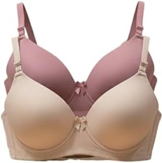Imsa Moda Women's Nylon Lycra Lightly Padded Full Coverage Wirefree T-Shirt Bra Combo Pack of 2