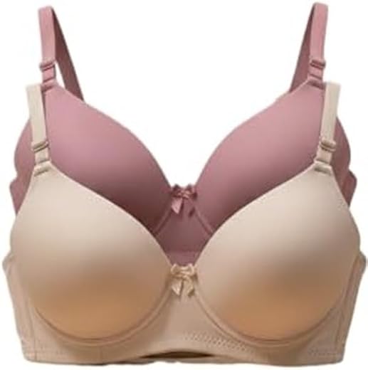 Imsa Moda Women's Nylon Lycra Lightly Padded Full Coverage Wirefree T-Shirt Bra Combo Pack of 2
