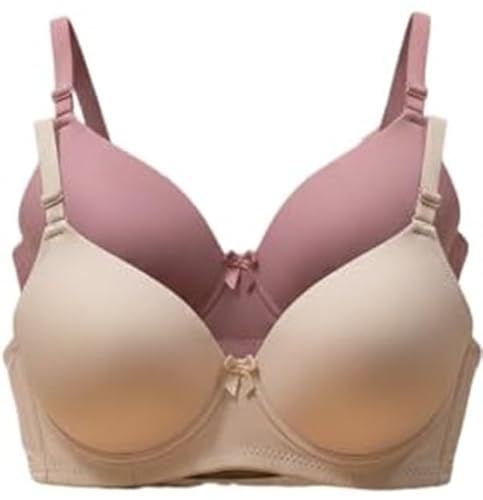 Imsa Moda Women's Nylon Lycra Lightly Padded Full Coverage Wirefree T-Shirt Bra Combo Pack of 2