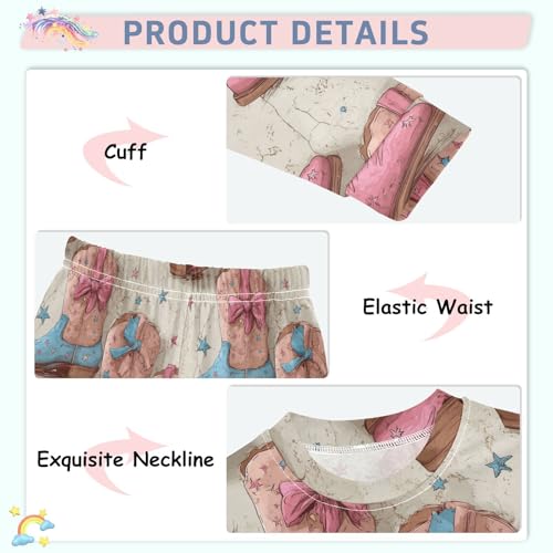 Pajama Sets Long Sleeve Cowgirl Boot Stars and Bows Soft Comfy Sleepwear 2 Piece PJS 3-8T4
