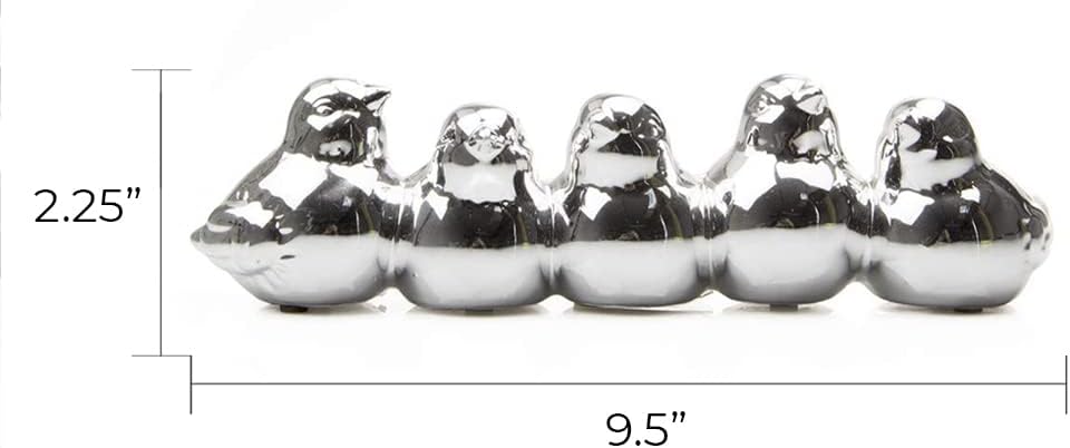 Sisken Chive - Unique Ceramic Bird Vase - 5 Interconnected Birds (Silver), Small Bud Vase for Decorative Floral Arranging, Low Laying Vase for Home Tabletop