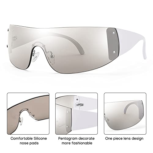 FEISEDY Rimless Wrap Around Y2K Sunglasses For Women Men Fashion Oversized Shield Frameless Sun Glasses B4119 — view 6