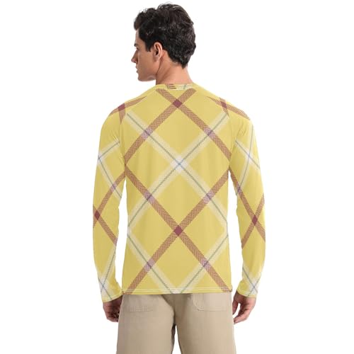 Argyle Plaid Yellow Men's Swim Shirts UPF 50+ Quick Drying Round Neck Mens Sun Protection Long Sleeve Outdoors2