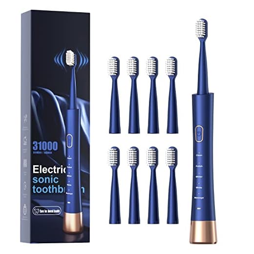AJELU IPX7 Waterproof Sonicare Electric Toothbrush, 2-Hour Fast Charge with Intelligent Time Reminder, 5 Modes, 8 Brush Heads, Travel, Indoor, Outdoor, Blue