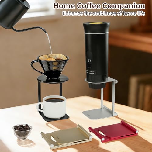 Image of Pour Over Coffee Maker Stand,Foldable Portable Electric Espresso Machine Stand,Holder for Coffee Grinder,Universal Dripper,V60 Dripper,Travel Coffee Maker, Press Round&Golden