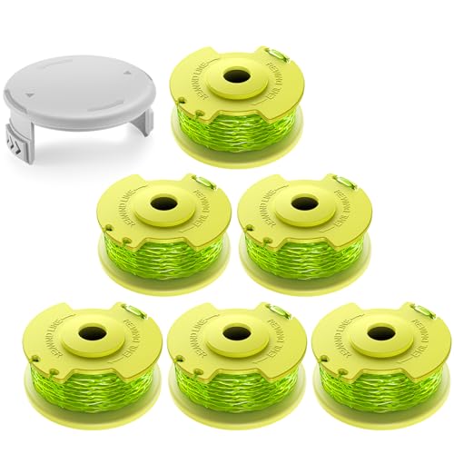 Weed Wacker String Replacement Compatible with Ryobi One Plus+AC80RL3, 11FT/0.080'' String Trimmer Refill Twisted Compatible with 18V, 24V, 40V Ryobi Cordless Trimmers (6 Trimmer Line Spools, 1 Cover)