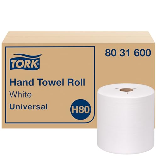 Image of Tork Hand Towel Roll White H80, Universal, 100% Recycled Fiber, 6 Rolls x 630 ft, 8031600