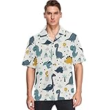 visesunny Hawaiian Shirt for Men Dinosaur Volcano Tropical Plant Short Sleeve Beach Summer Casual Button Down Aloha Shirt Quick Dry Multicolor