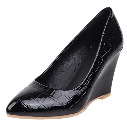 Gicoiz Womens Pointed Toe Elegant Wedge Heel Slip On Pumps
