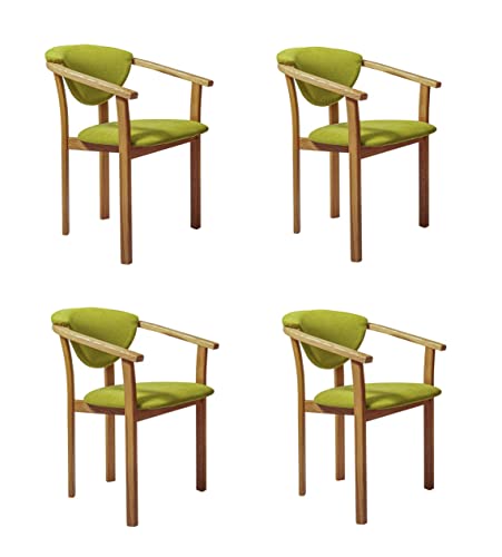 NordicStory Juego de 4 Sillas de Comedor Madera Maciza Roble Alexis, Diseño Nordico Escandinavo Moderno, Tapizado en Textil (Verde Vida) Cover