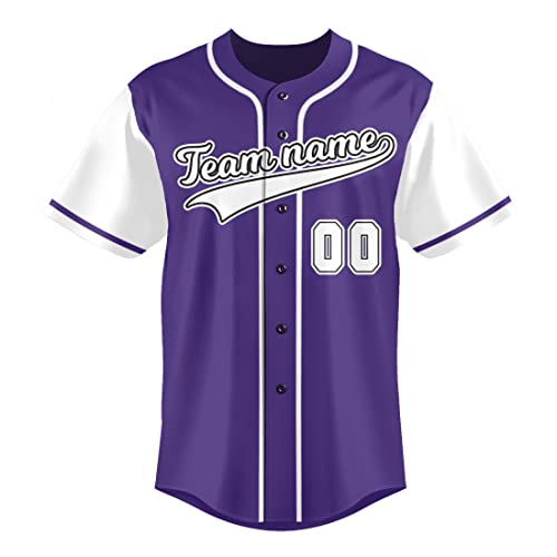 Camiseta personalizada de béisbol púrpura con botones, uniforme deportivo con nombre y número para hombre y mujer, talla S-7XL miniatura 2