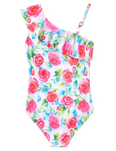 Image of Snowheart Girls Swimsuit Adjustable Shoulder Strap UPF50+ One-Shoulder Ruffle Bathing Suit 3-12T