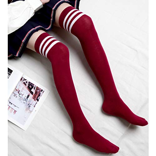 Image of DRESHOW Extra Long Thigh High Socks Long Boot Stockings Striped Over Knee Socks for Women Leg Warmers