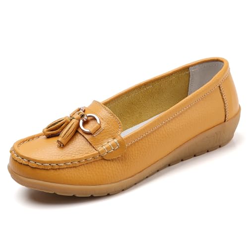 Image of Shoes Loafers for Women Classic Leather Loafers Casual Slip-On Boat Shoes ComfortWalking Moccasins Soft Sole Shoes