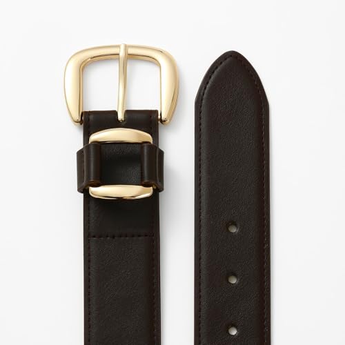 Womens Belt Dark Coffee Leather Belt with Gold Buckle Waist Belt for Women Fashion Dress Belt3