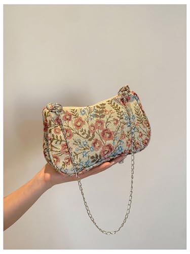 Image of Verdusa Women's Floral Print Shoulder Bags Casual Underarm Purses with Chain Strap