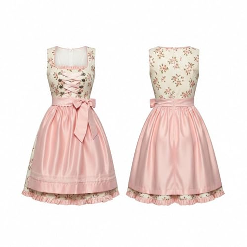 Vestido dirndl corto mujer Oktoberfest con delantal encaje talla grande 4
