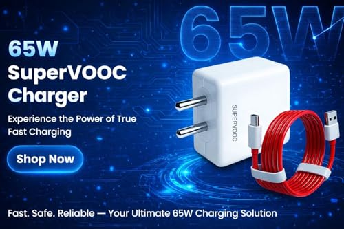 Image of Mifaso 65W Super Fast Charger Adapter Type C to USB-A Cable Combo Compatible with Oneplus, Realme, Oppo, Vivo, Samsung, Xiaomi, Redmi, Tecno, Lava| Supports Dart /Dash /Warp /SuperVooc|65-watt Charging