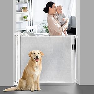 EasySMX Intrekbare trappoort voor baby en huisdieren, smal tot extra brede babyveiligheidspoort, met één hand stille bediening voor trappen en gangen, binnen & buiten, wit