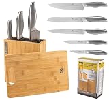 KARL HAUSMANN Messerblock Magnetisch mit Messer - 5 teilig - Magnetischer Messer Block aus Bambusholz - Messer set aus Edelstahl - Kitchen Knife Set - Küchen Messerset - Küchenmesser Block