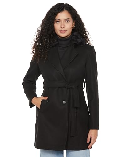 Image of Qube By Fort Collins Women's Semi-Long Tweed Coat with Knitted Finish - Elegant Winter Outerwear for Casual and Formal Looks