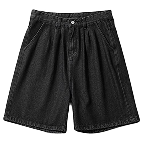 Jean court baggy d'été homme avec poches short denim délavé droit taille moyenne