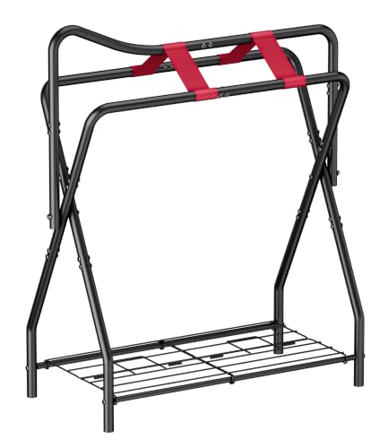 Khordin Portable Saddle Rack for English and Western Saddles Folding Horse Saddle Stand with Bottom Storage for Horse Stable Equipment Saddle Pad Rack Black