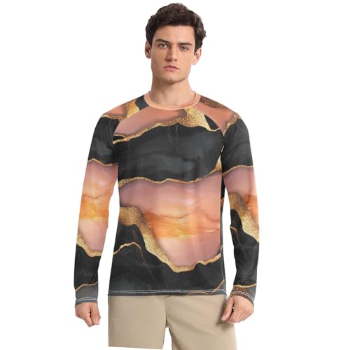 Marble Black Peach Men's Rash Guard Comfortable Round Neck Men's Sun Shirt Long Sleeve Hiking