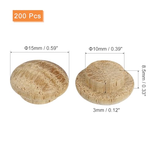 Image of uxcell 200 Pcs 0.39 x 0.59 Inch Wood Hole Plugs, Wooden Screw Hole Cover, Wood Pocket Button Plug for Chair Stair Craft Furniture Woodworking