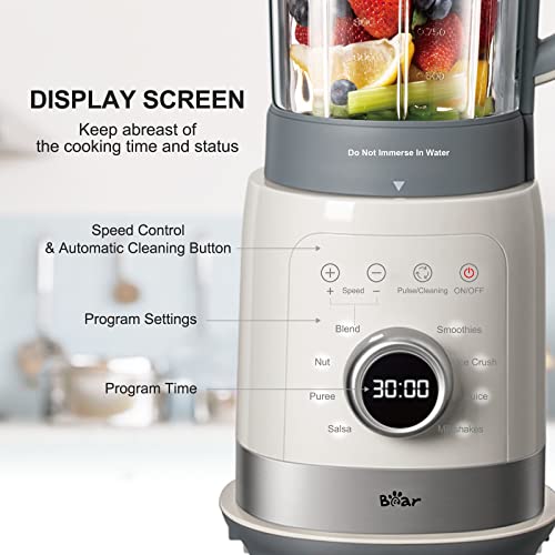 Bear Blender, 1500 Peak Watts Professional Countertop Blender For Kitchen, Blender For Shakes And Smoothies With 51 Oz Glass Jar,Auto-Programs Functions With Led Display For Ice Crush, Smoothies, Milkshakes And Autonomous Clean #TOP4