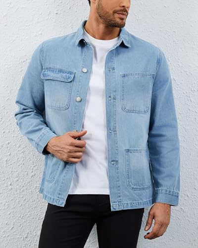 Men's Denim Jean Jacket Casual Button Down Regular Fit Work Shirt with Four Pocket2