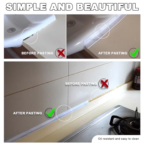 Image of 2PCS Marble Caulk Tape Waterproof Self Adhesive Caulking Strips 1.5 inch x 10.5ft Sealant Bath Sealing Strip Tape Decorative Caulk Stickers for Kitchen Bathroom Toilet Bathtub