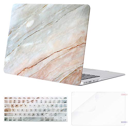 MOSISO Compatible with MacBook Air 13 inch Case (Models: A1369 & A1466, Older Version 2010-2017 Release), Plastic Pattern Hard Shell Case & Keyboard Cover & Screen Protector, Colored Striped Marble