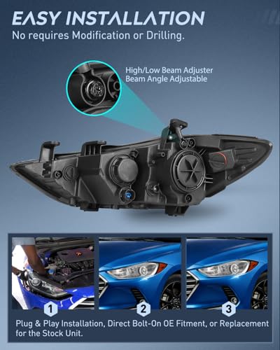 Image of Nilight Headlight Assembly Compatible with 2017 2018 Hyundai Elantra