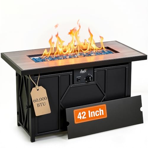 BALI OUTDOORS 42 inch Propane Fire Pit Patio Outdoor Fire Pit Table Large Black Firepits for Outside Rectangular