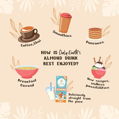 Image of Only Earth Almond Drink Unsweetened Lactose-Free Preservatives Free Contains Vitamin D,E,B1,B2 & B12 |Plant-Based Alternative | Barista Edition 180 ML (Pack 4)