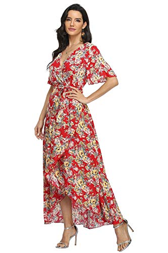 Image of VintageClothing Women's Wrap V Neck Floral Summer Dresses High Low Maxi Casual
