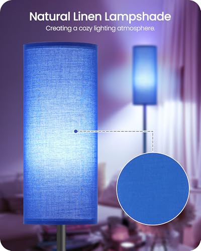 Image of Dimmable Blue Floor Lamp for Living Room with Remote and Foot Switch, Corner Floor Lamp for Bedroom, 64.4 inch Standing Tall Lamp, 10W 900LM Bulb Included, 3000K-6500K, Linen Shade, FCC Listed U06LD05W1